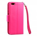 Wholesale iPhone 6 Plus 5.5 Folio Flip Leather Wallet Case with Strap (Hot Pink)